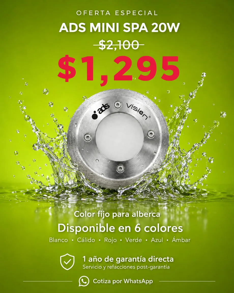 Anuncio hecho con IA para ADS Vision: oferta luz Mini Spa 20W para alberca