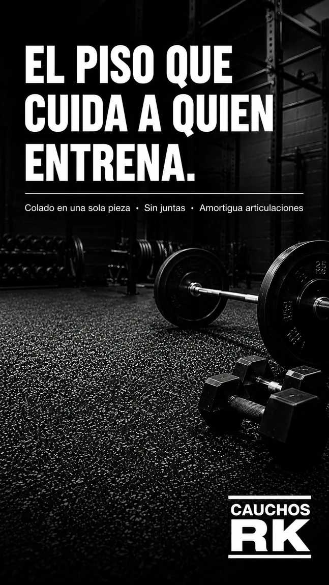 Anuncio hecho con IA para Cauchos RK: el piso que cuida a quien entrena, para gimnasios